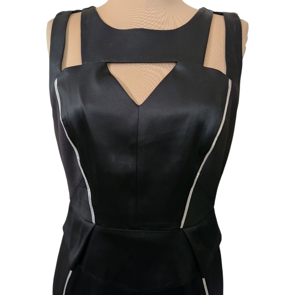 JAX Black Satin Cut-Out Peplum Cocktail Dress - Size 10 - Picture 3 of 13